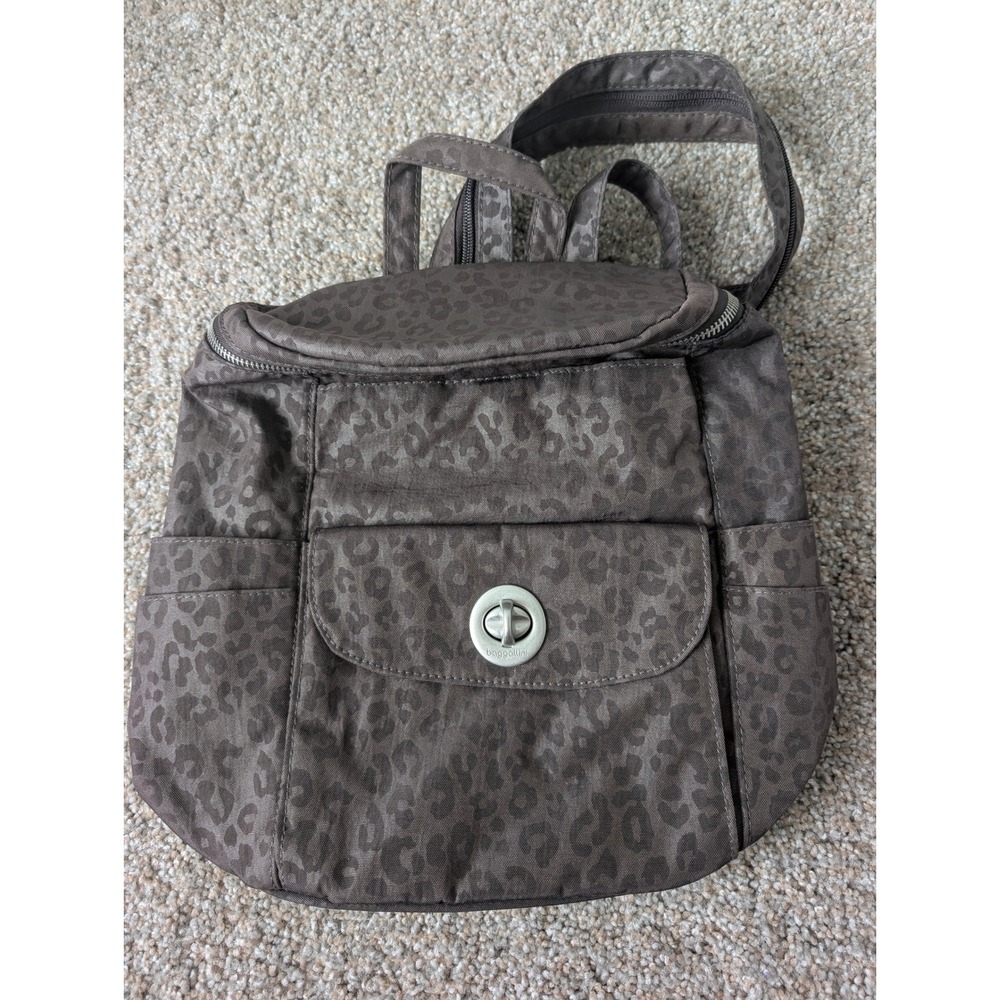 Baggallini Brown Leopard Convertible Backpack Crossbody Bag Nylon 10x13x4.5